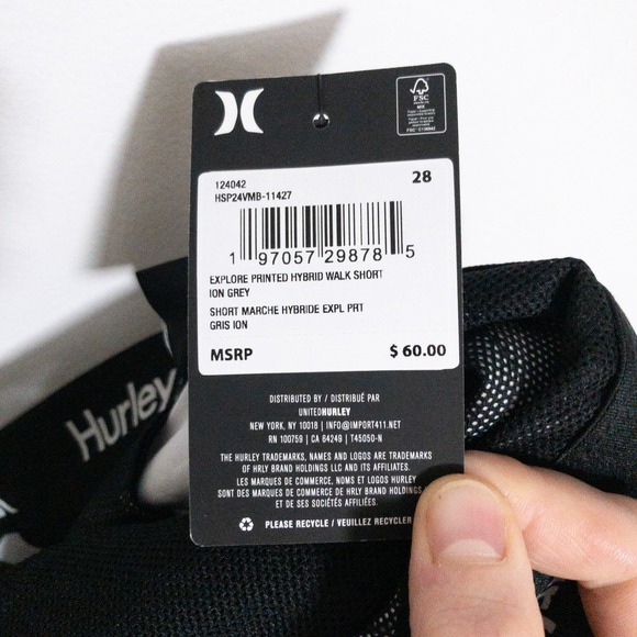 Hurley Shorts Mens 28 (30x10) Ion Gray Printed Hybrid Walk Stretch New - Picture 10 of 12